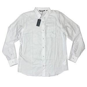 Travis Mathew White Grey Soft Long Sleeve Button Collar Shirt Mens Large